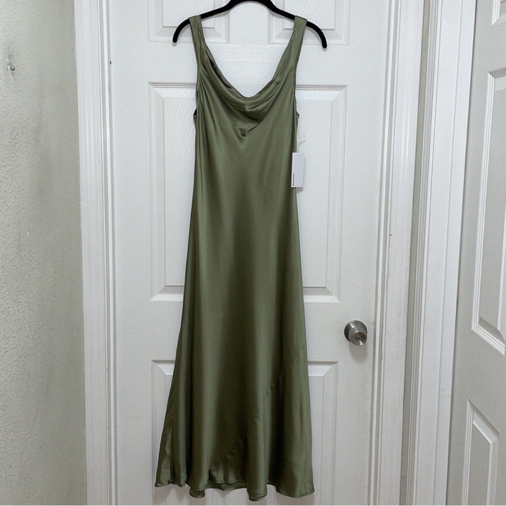 Reformation Bryn Silk Dress in artichoke